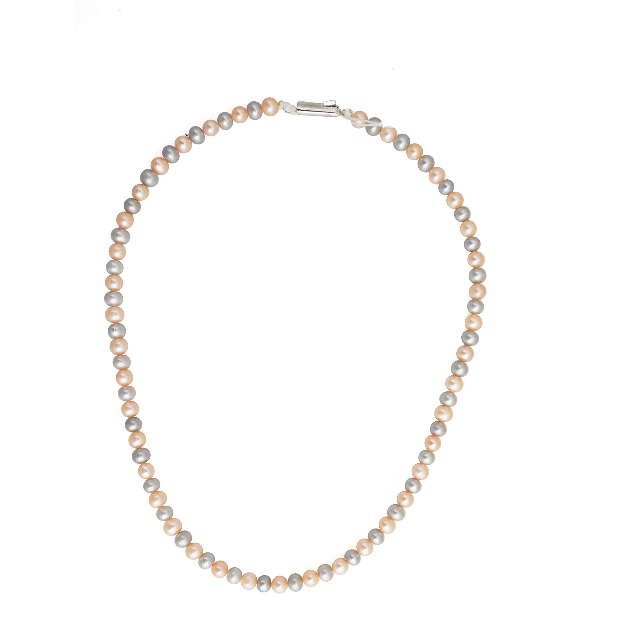 Genuine Freshwater Peach & Grey Round Pearl Necklace for Women - Elegant Pearl Jewelry Gift for Her - Perfect for Weddings, Anniversaries & Special Occasions