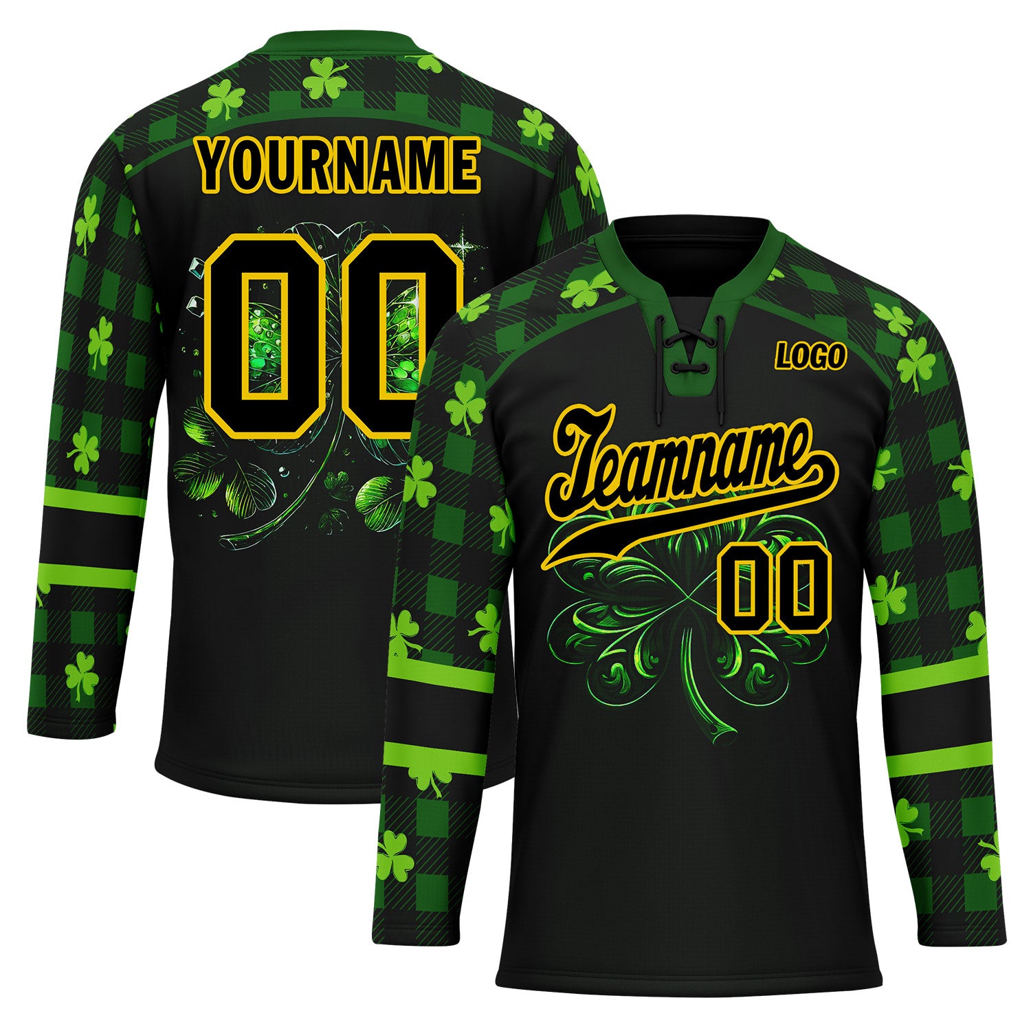 Custom Four Leaf Clover Personalized Hockey Jersey HCKJ01 E0615 - Unique Sports Apparel for Teams, Fans & Gifts - Perfect for Games, Tournaments & Fan Events