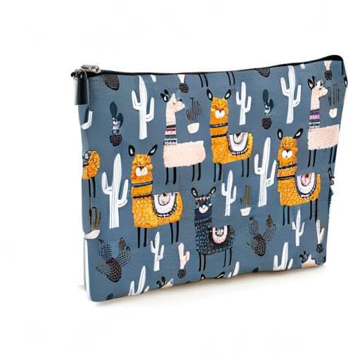 Waterproof Canvas Makeup Bag for Women - Cute Funny Cosmetic Pouch with Zipper, Travel Toiletry Organizer (Alpaca Design, Grey) - Perfect for Purse, Gym & Vacation Essentials