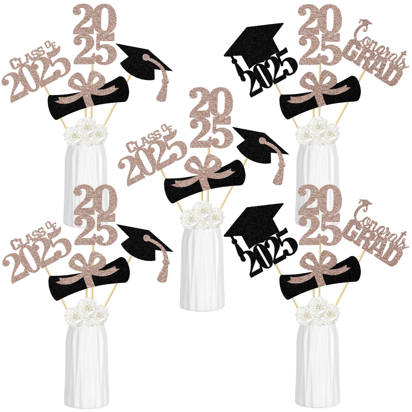 24Pcs 2025 Graduation Centerpieces Sticks - Rose Gold Graduation Party Decorations for Tables, 2025 Grad Table Centerpieces - Perfect for Graduation Ceremonies, Banquets & School Celebrations