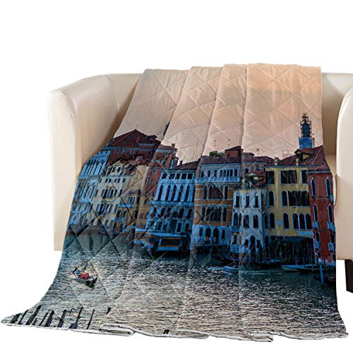 Libaoge Collection Quilted King Size Bedspread - Premium Soft Cotton Filled Coverlet for Bed, Couch & Sofa | Sunset Over Venice Boat Italy Design | Perfect for Home Decor, Guest Room & Cozy Winter Nights