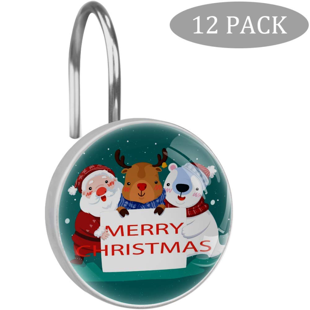 12-Piece Santa Claus with Snowman Decorative Shower Curtain Hooks - Christmas Bathroom Accessories for Baby Room, Bedroom & Living Room Decor | Perfect for Holiday Home Decorating and Festive Gift Giving