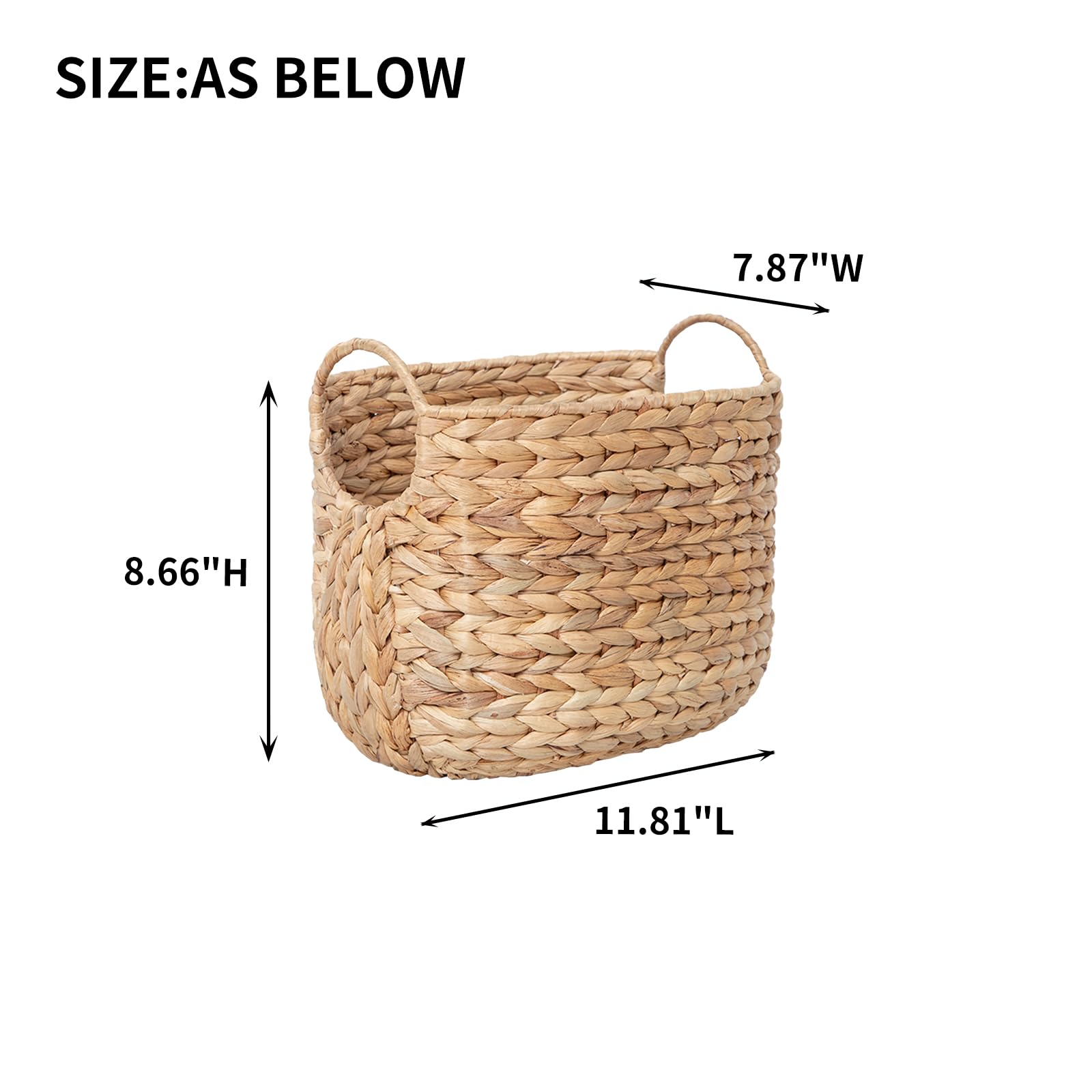 Natural Water Hyacinth Wicker Storage Basket with Handles - Woven Blanket Organizer for Bedroom, Living Room & Shelves - Perfect for Home Decor, Laundry, and Clutter Control (1 Pack)