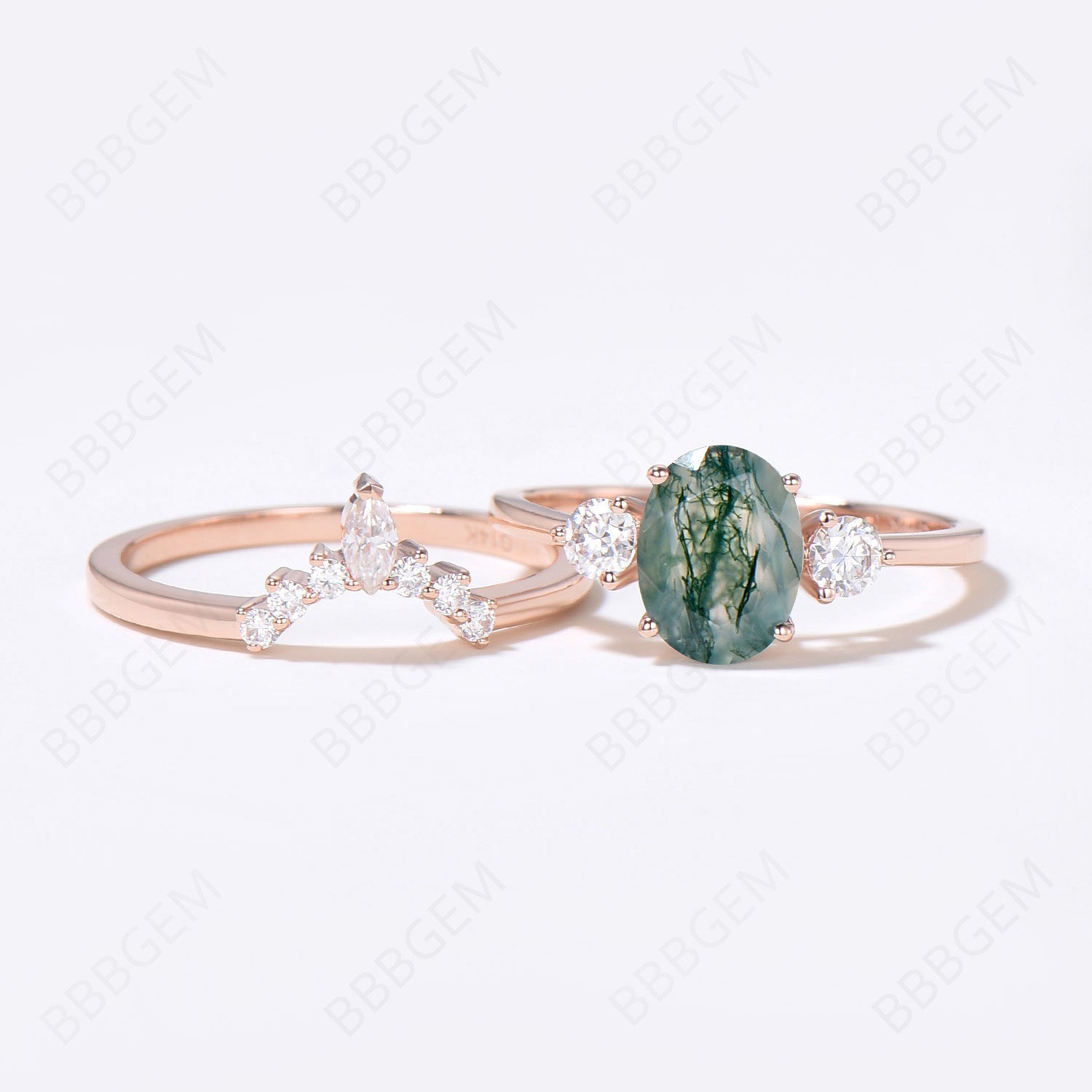 14K Gold Moss Agate Engagement Ring Set for Women - Elegant Bridal Wedding Band, Perfect for Proposals, Anniversaries & Special Occasions