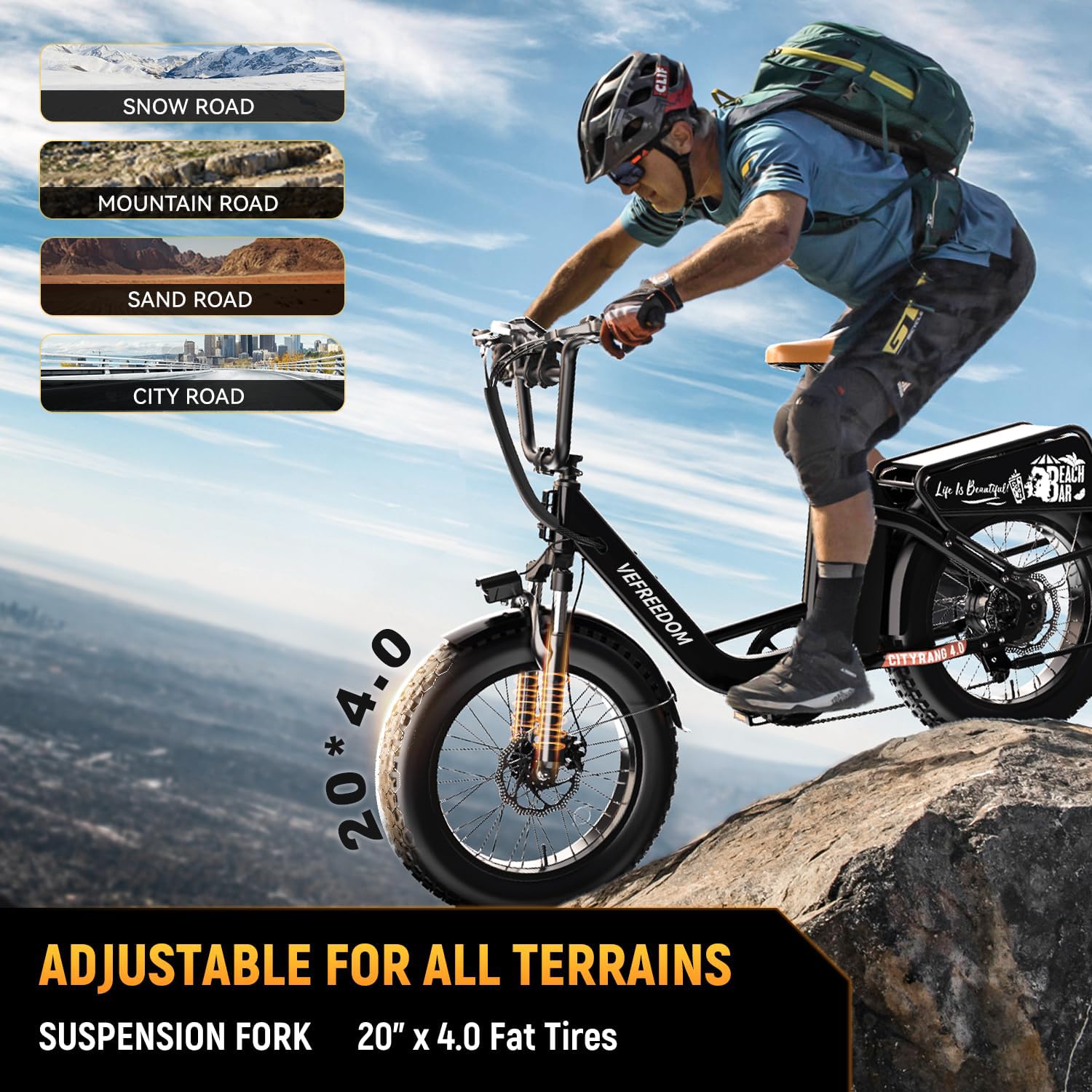 1500W Peak Electric Bike for Adults - 48V 20Ah Removable Battery, 70 Miles Max Range & 30MPH Speed - 20