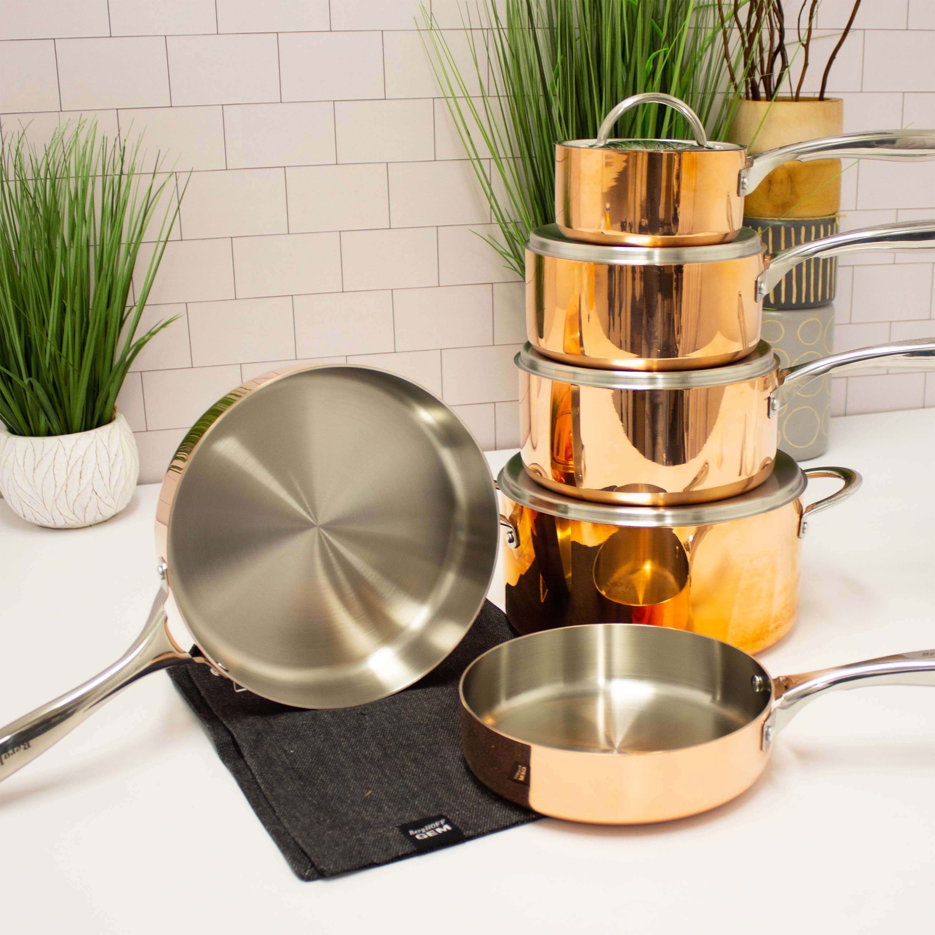 BergHOFF Vintage Tri-Ply Copper 8-Inch Deep Skillet - Polished Stainless Steel Cookware for Professional & Home Cooking | Perfect for Searing, Frying & Sauteing