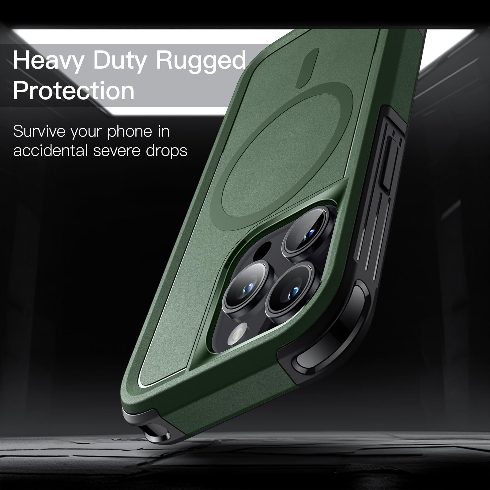 JETech Heavy Duty Rugged Case for iPhone 15 Pro 6.1-Inch - MagSafe Compatible, Dual-Layer Shockproof Protection, Magnetic Phone Cover (Midnight Green) - Perfect for Outdoor Adventures, Construction Work & Active Lifestyles
