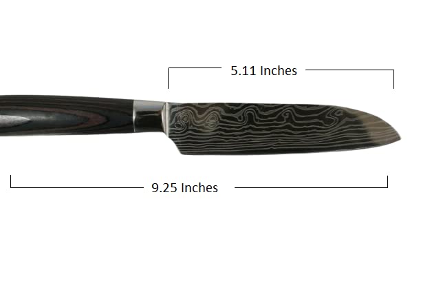 Premium 5-inch Stainless Steel Santoku Utility Knife with Damascus Pattern - Professional Kitchen Knife for Slicing, Dicing & Chopping Vegetables, Meat & Fish - Ideal for Home Chefs & Cooking Enthusiasts