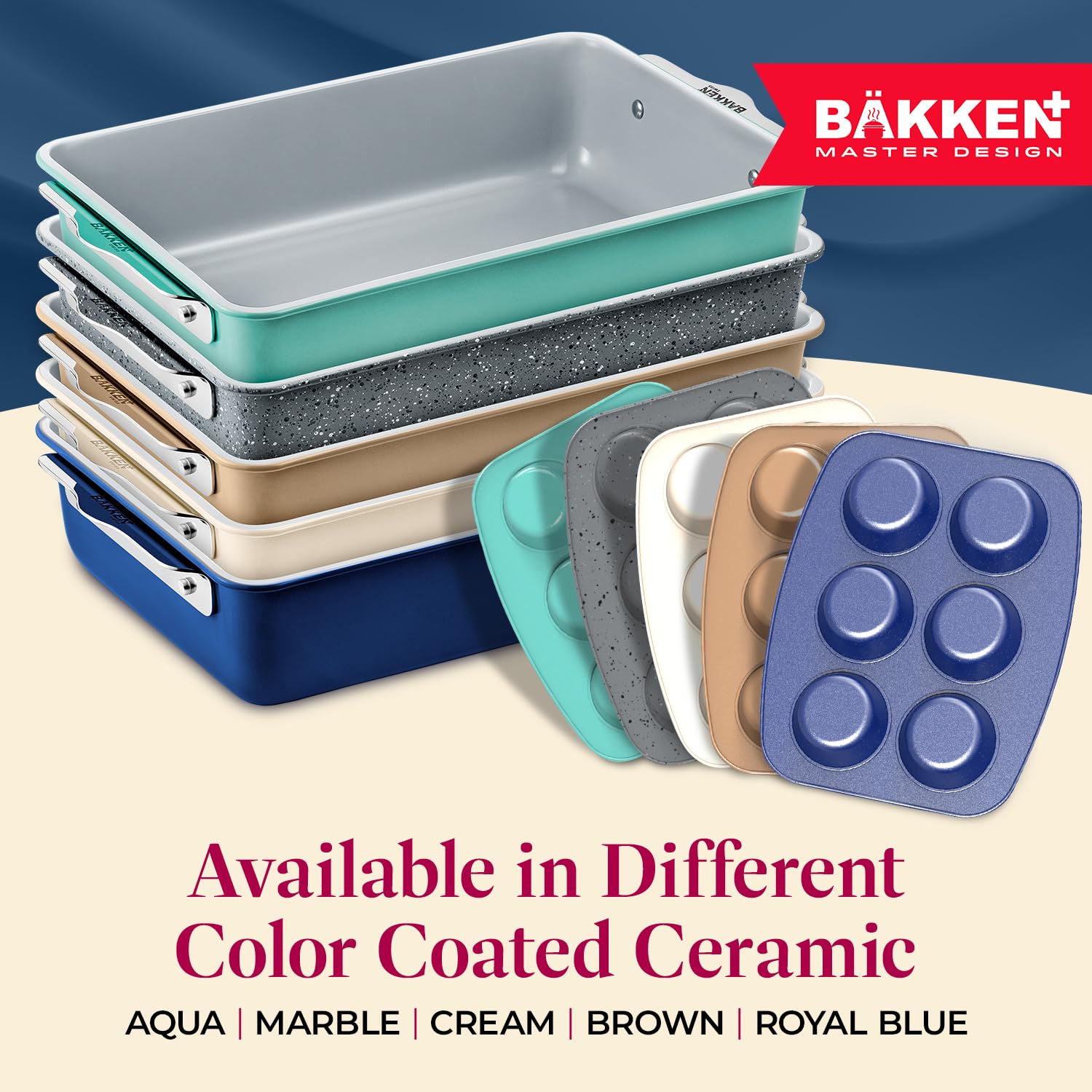 Bakken 8-Piece Non-Toxic Ceramic Bakeware Set - Stackable Oven-Safe Baking Sheets & Pans with Cooling Rack - PTFE/PFOA/PFOS-Free, Ergonomic Handles - Perfect for Cookies, Cakes, Roasting & Healthy Family Meals