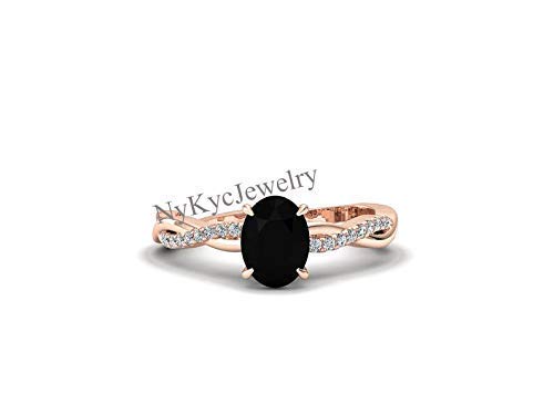 Natural Black Onyx Rose Gold Engagement Ring for Women - Sterling Silver Half Eternity Band with CZ Diamonds - Solitaire Halo Oval Black Stone Ring - Anniversary & Wedding Gift - Perfect for Proposals, Bridal Jewelry & Special Occasions