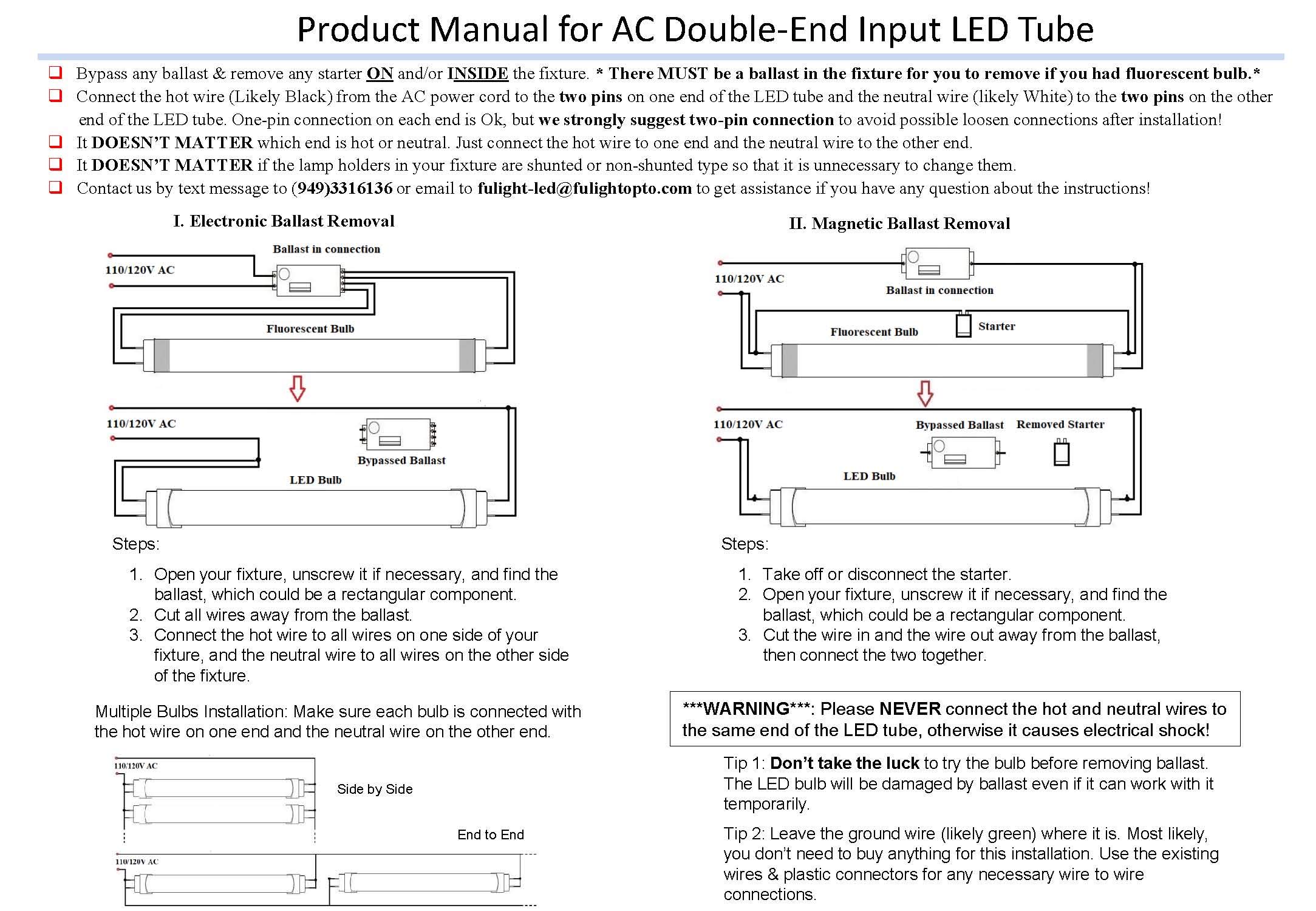 4-Pack Fulight T8 LED Tube Lights - 2FT 24-Inch 10W (18W Equivalent), 3000K Warm White, Double-End Powered, Frosted Cover, 85-265VAC - Perfect for Office, Garage, Warehouse & Retail Lighting (Not Plug-and-Play)