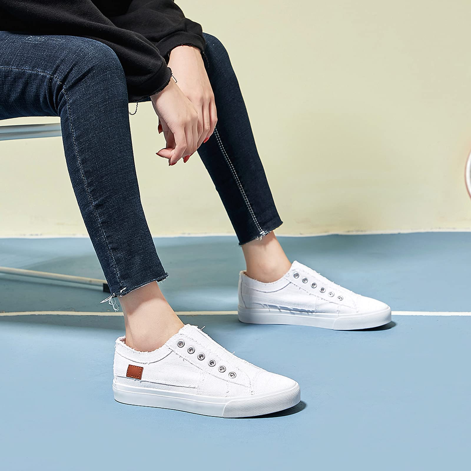 Women's Slip-On Non-Slip Canvas Sneakers - Comfortable Low Top Casual Shoes for Walking, Travel & Everyday Wear
