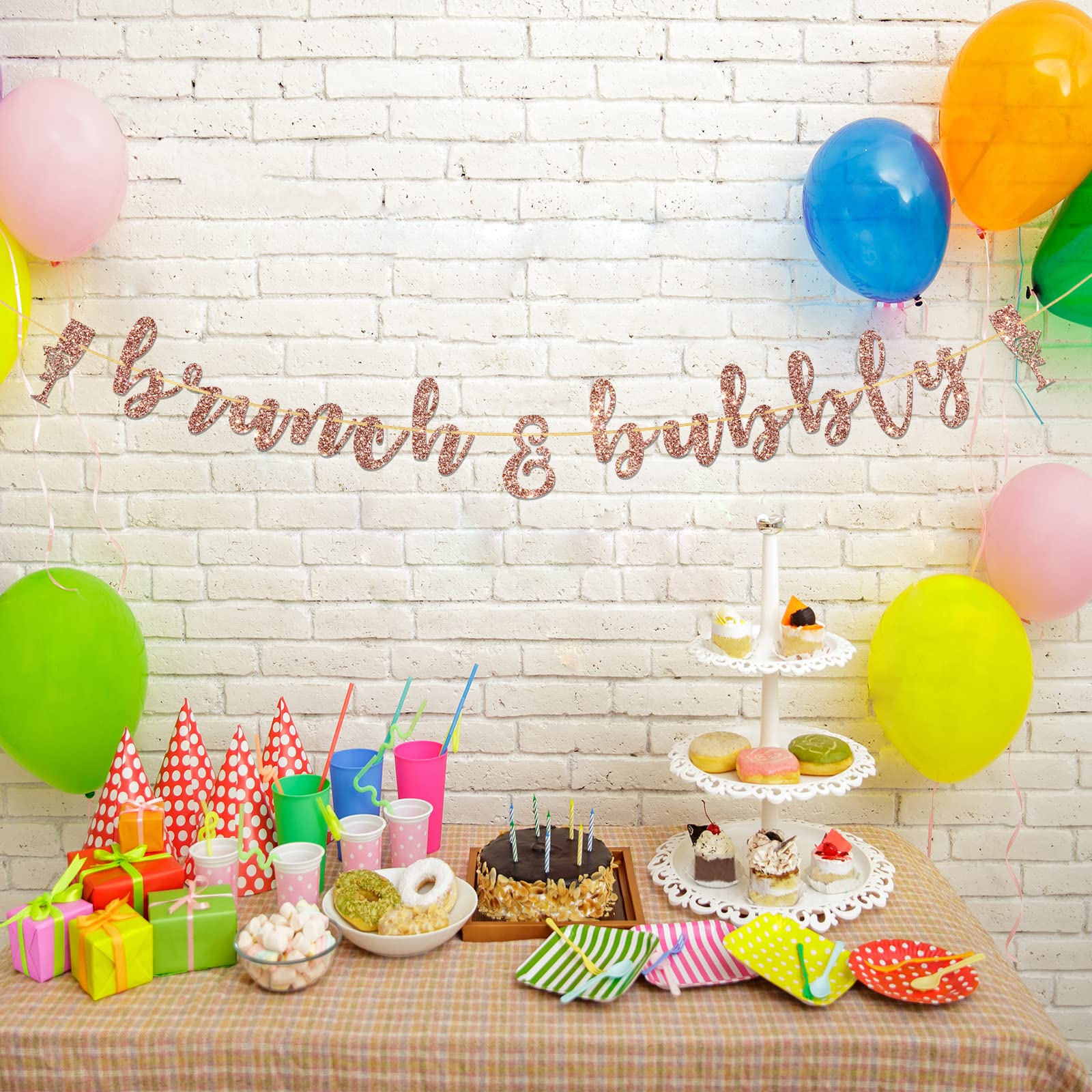 Elegant Rose Gold Brunch & Bubbly Banner - 7.9ft Bridal Shower & Bachelorette Party Decorations with Champagne Glass Design - Perfect for Wedding Receptions, Baby Showers & Anniversary Celebrations