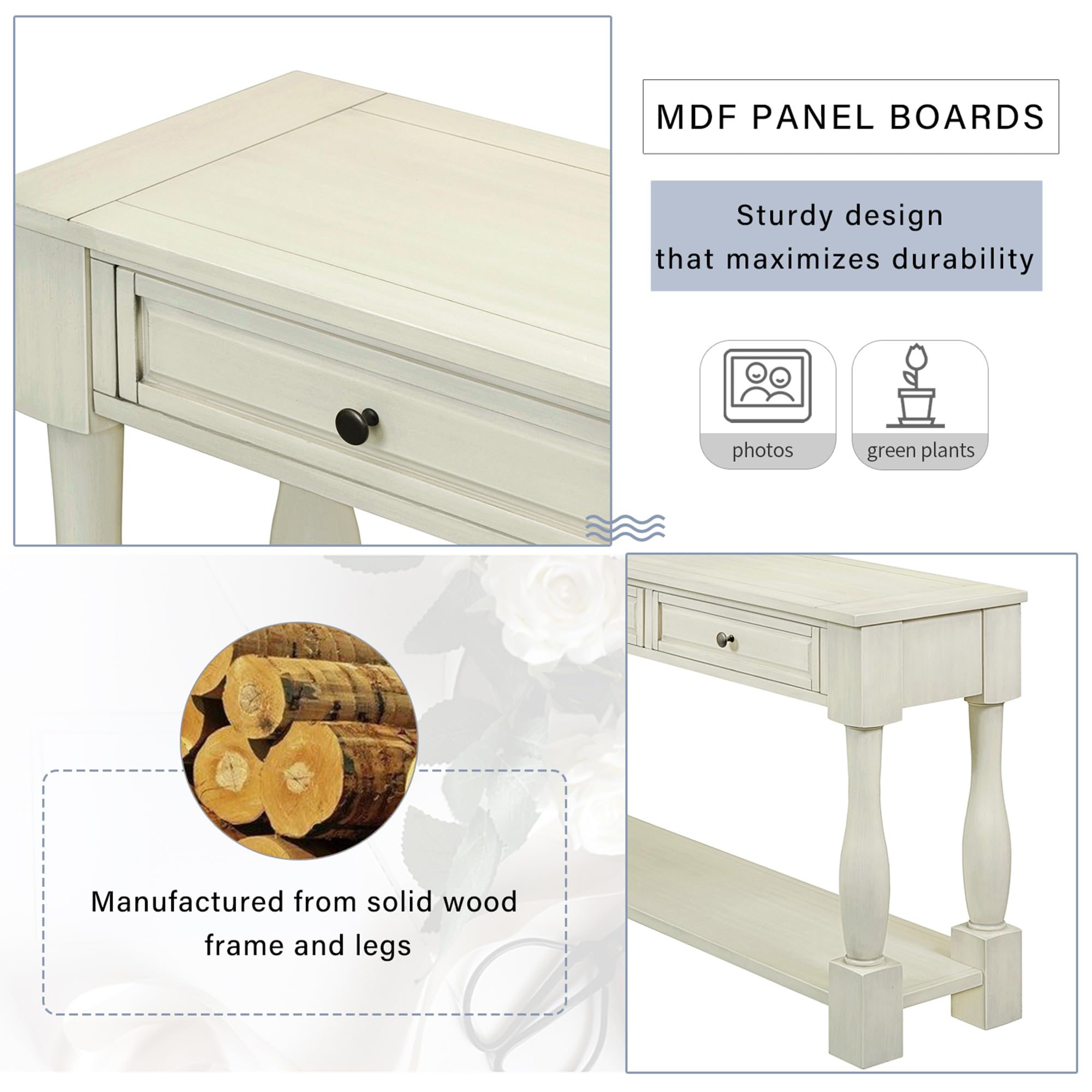 P PURLOVE Console Table with Drawers & Shelf - 55