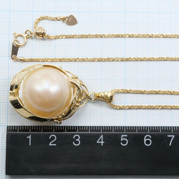 18K Yellow Gold Semi-Round Pearl and Diamond Necklace for Women - Elegant Bridal Jewelry, Anniversary Gift, Party Wear