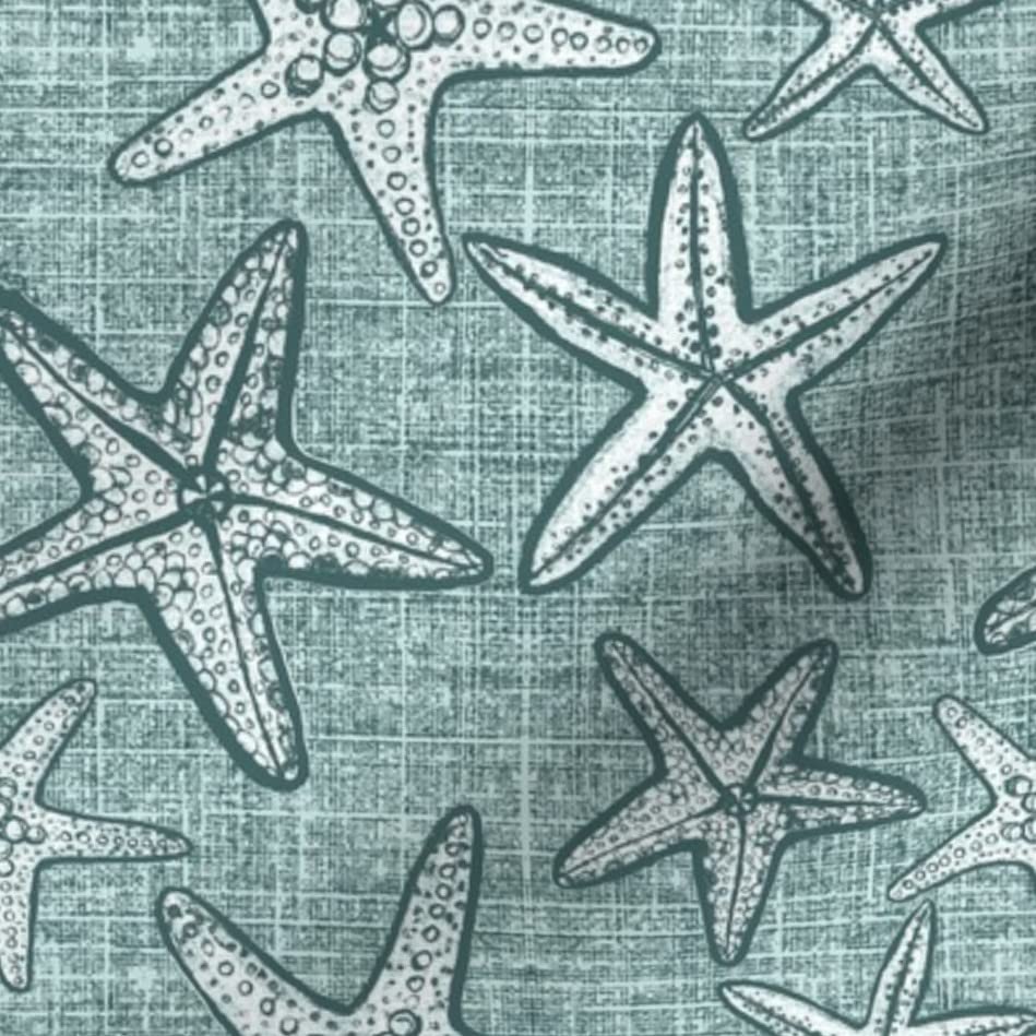 Starfish Textured Pine Mint Printed Minky Fabric Fat Quarter - Soft Plush for Sewing Baby Blankets, Quilt Backing & Home Decor - Beach Themed Nursery & Coastal Living Room Accents