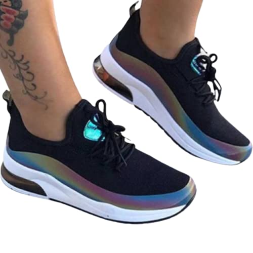 BYGYZSZ Women's Breathable Lace Up Walking Shoes - Reflective Running Sneakers for Women, Plus Size Elastic Slip-On Sports Shoes - Comfortable Fashion Sneakers for Outdoor, Jogging, Gym & Summer Activities