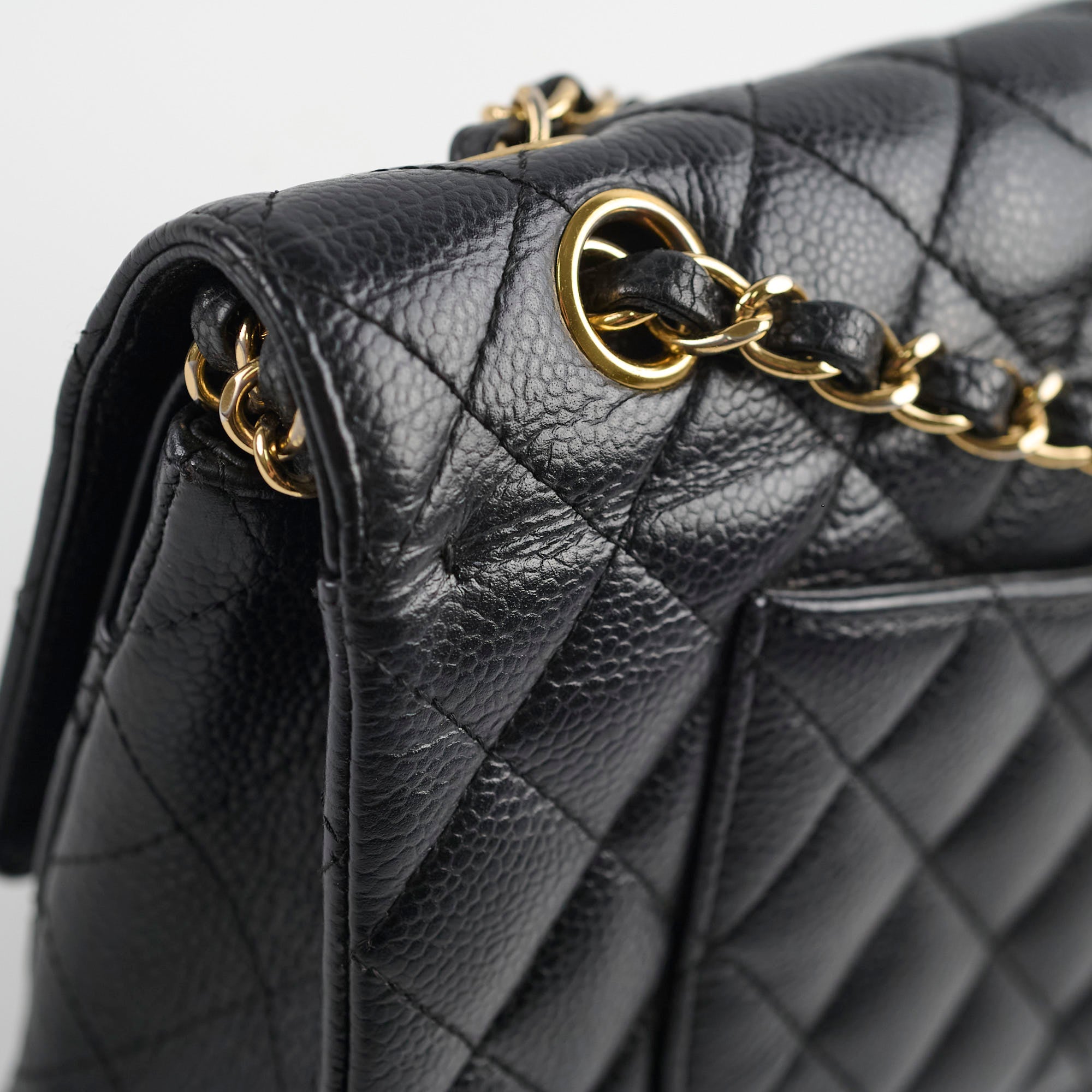 Chanel Classic Double Flap Bag Medium/Large Size in Black Caviar Leather with Gold Hardware - Perfect for Luxury Fashion, Evening Events & Gift Giving