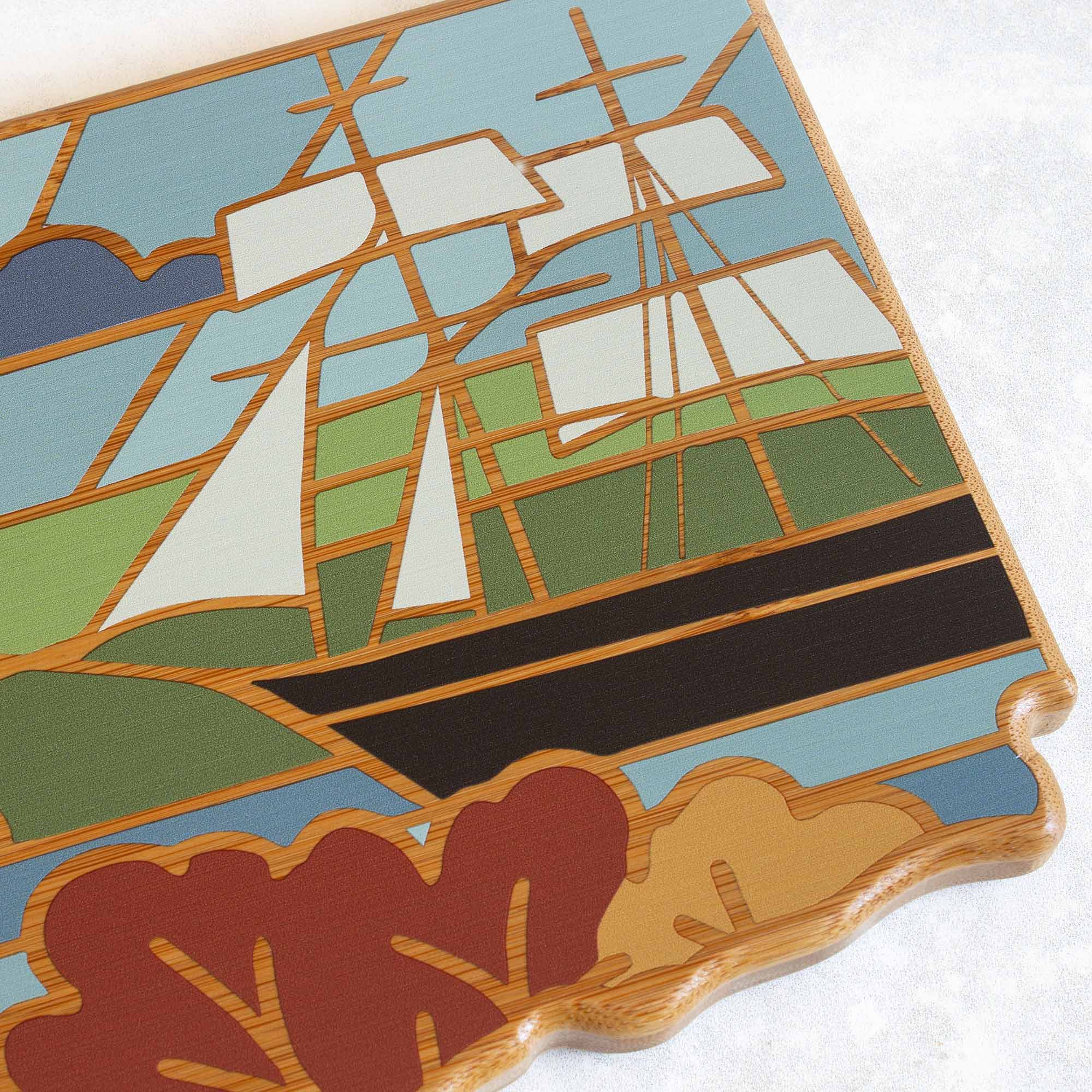 Handmade Connecticut Themed Wooden Cutting Board with Summer Stokes Art - Perfect for Kitchen Decor, Housewarming Gifts & Cheese Serving
