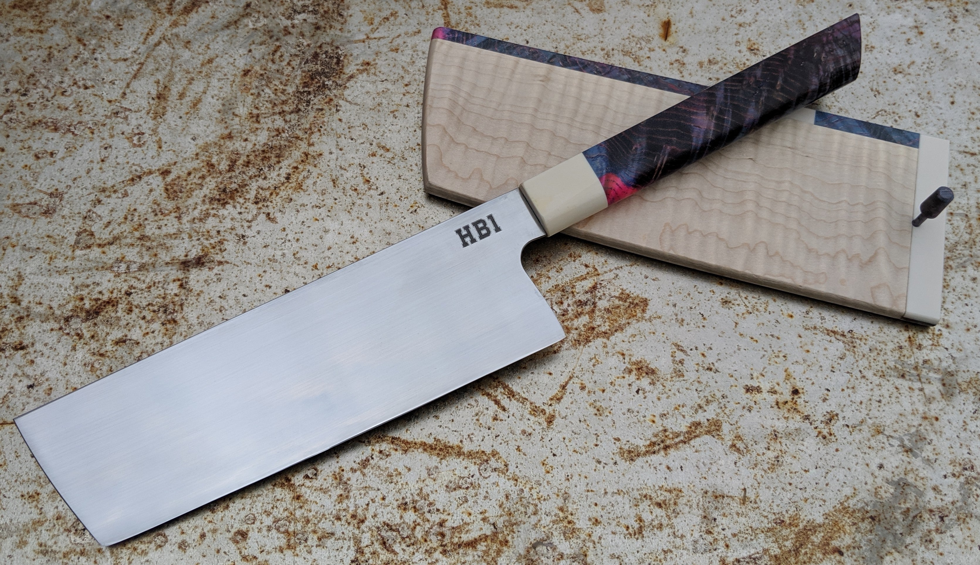 MAV Knives 175mm Tall Nakiri Japanese Vegetable Knife with Saya (HB1) - Perfect for Chopping, Slicing & Dicing Vegetables in Professional & Home Kitchens