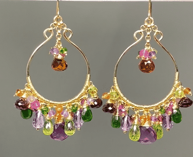 Violet Green Pink Multi Gemstone Chandelier Hoop Earrings for Women | Statement Jewelry for Parties, Weddings & Special Occasions