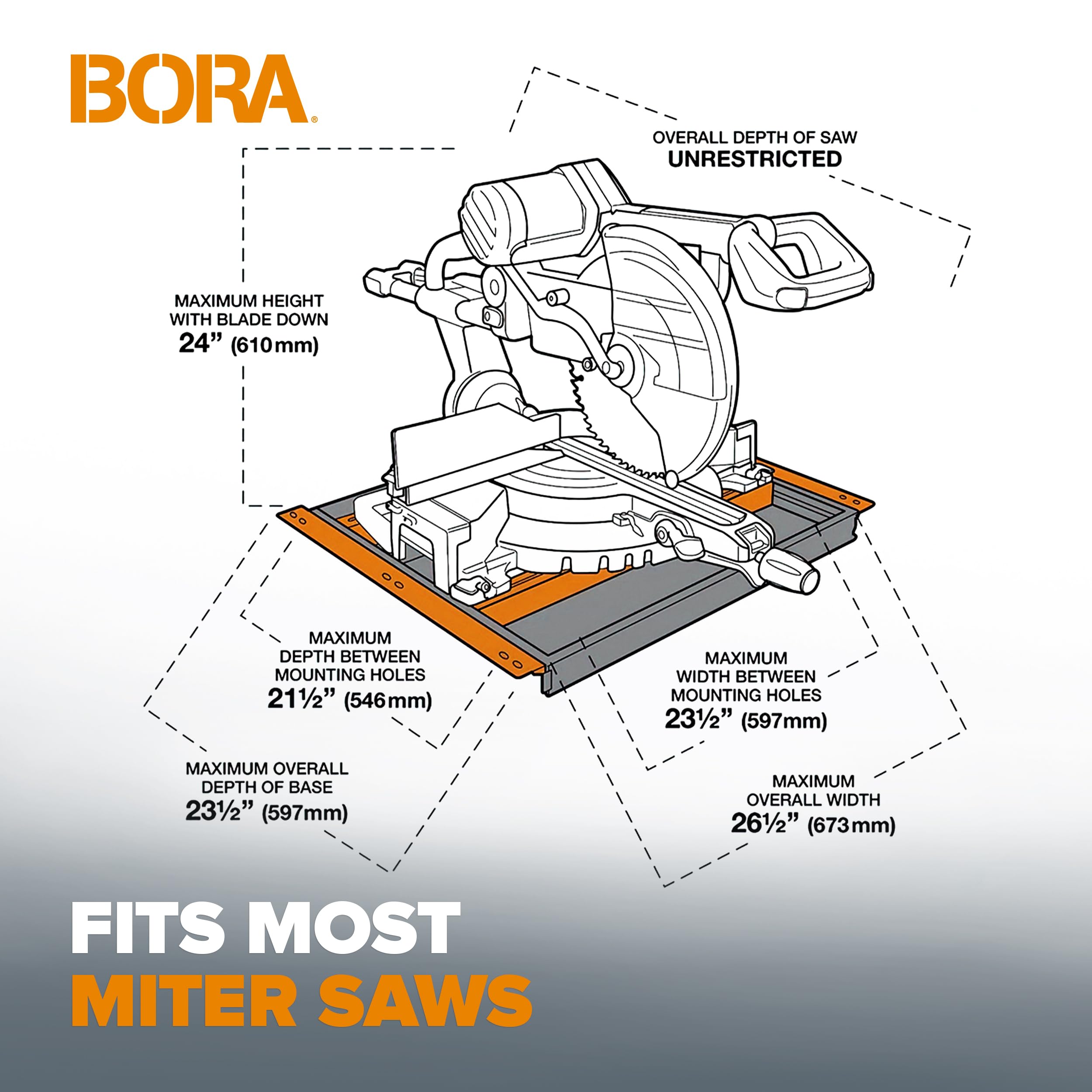 Portable Bora Portamate PM-8000 Miter Saw Stand - Heavy Duty 400 Lbs Capacity Rolling Workstation with Folding Wing Extensions | Perfect for Job Sites, Woodworking Shops & DIY Projects