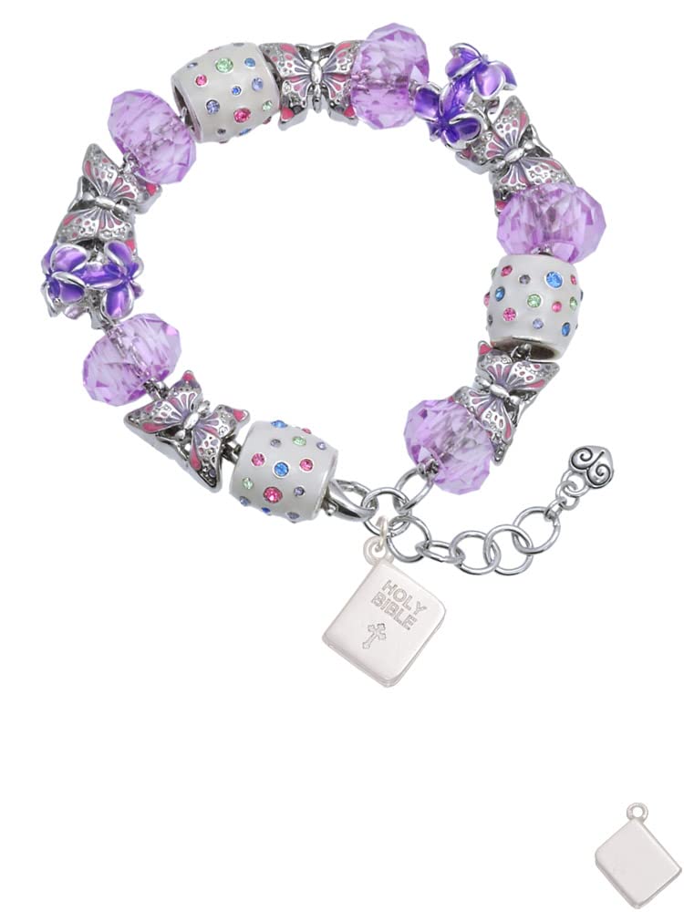 Delight Jewelry Holy Bible Purple Butterfly Bead Charm Bracelet - 7
