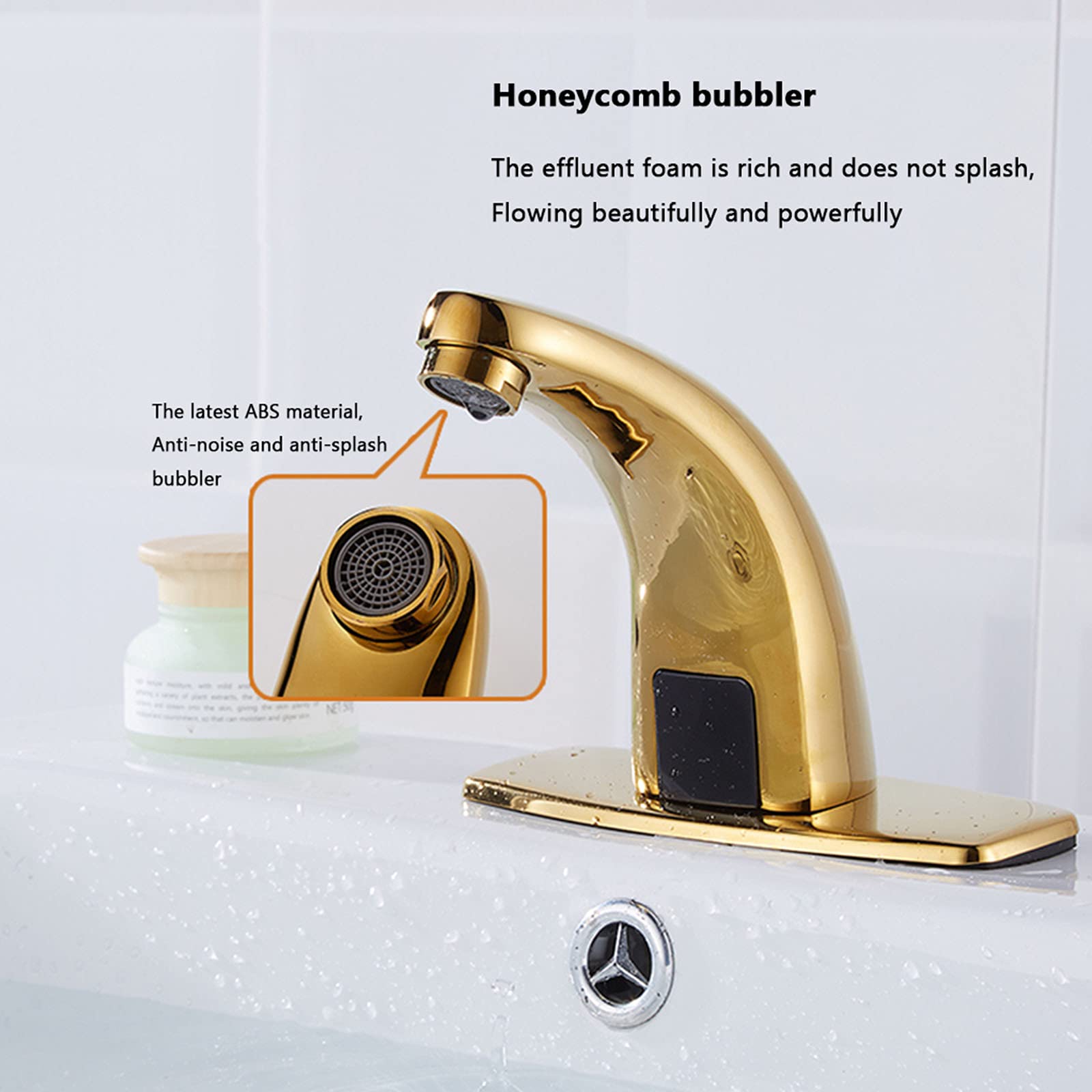 Automatic Sensor Faucet - Brass Smart Touchless Kitchen & Bathroom Sink Faucet with 4AA Battery Power, G1/2 Water Pipe Diameter, Golden Finish for Hygienic Hands-Free Washing (Ideal for Home, Restaurant, and Public Restrooms)