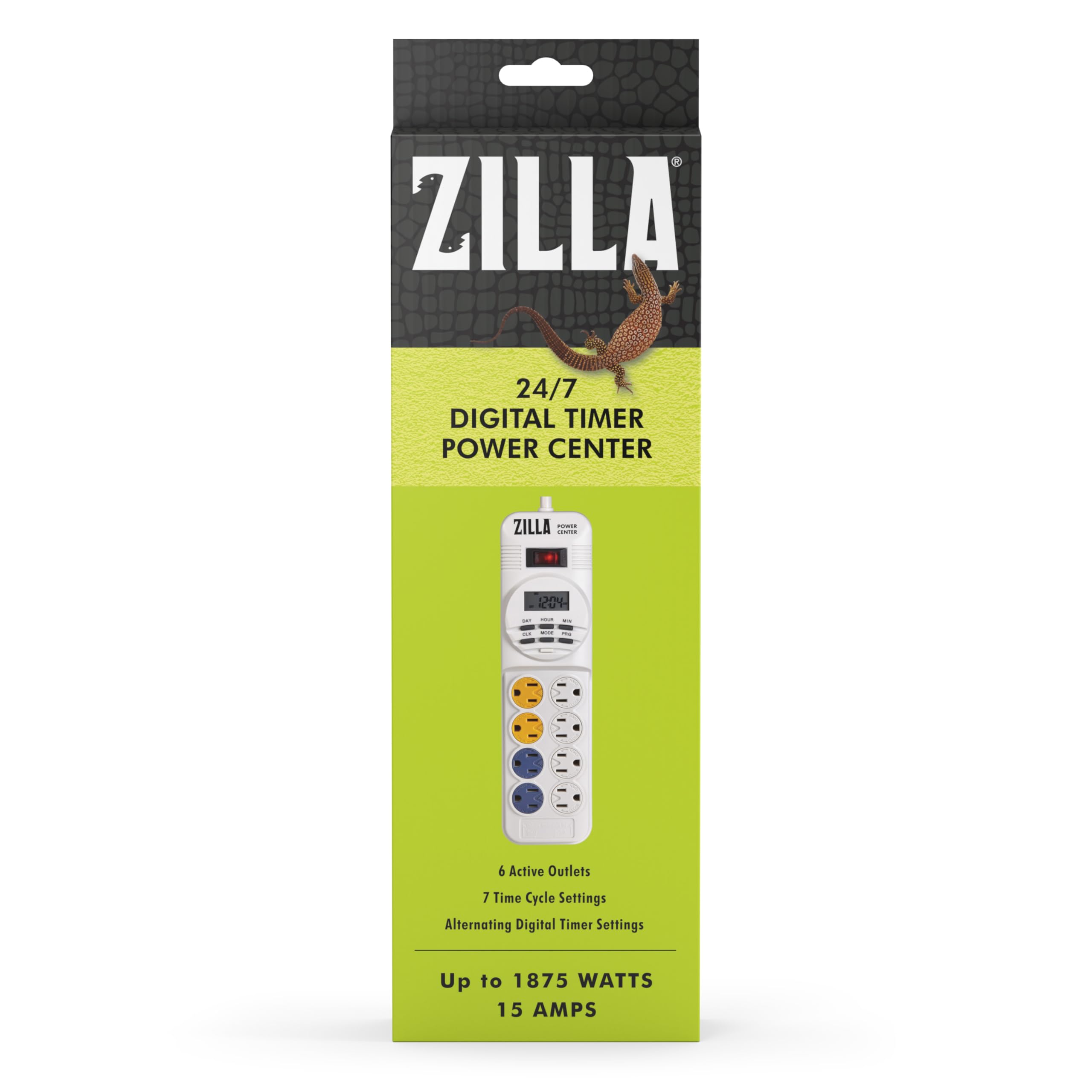 Zilla Reptile Habitat Lighting & Terrarium Heat Power Center with Digital Timer - Perfect for Bearded Dragons, Geckos & Snake Enclosures