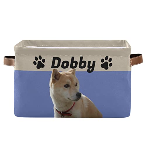 **Personalized Collapsible Dog Toy Storage Basket with Leather Handles - Pet Supplies Organizer for Toys, Clothes & Accessories (Purple/Blue) - Perfect for Home, Travel & Grooming Stations**