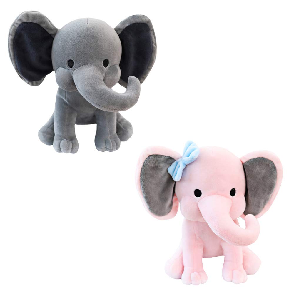 Soft Pink & Gray Stuffed Elephant Plush Toy - 9 Inch Cuddly Animal for Kids, Nursery Decor, Baby Shower Gift & Comfort Companion