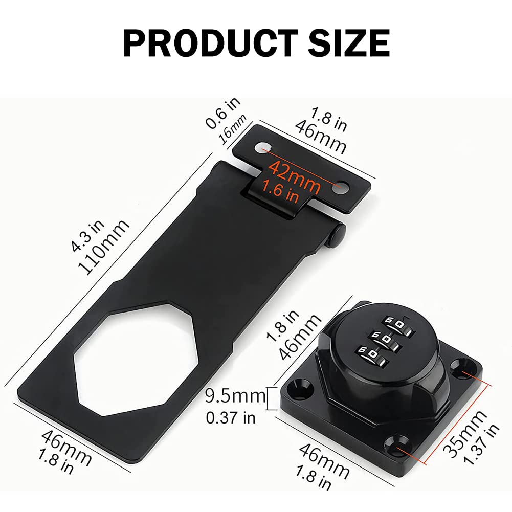 Secure Mechanical Password Rotary Hasp Lock - Heavy Duty Slide Latch for Doors, Cabinets & Gates | Ideal for Barn, Bathroom, Garage, Garden & Outdoor Use | Black Finish