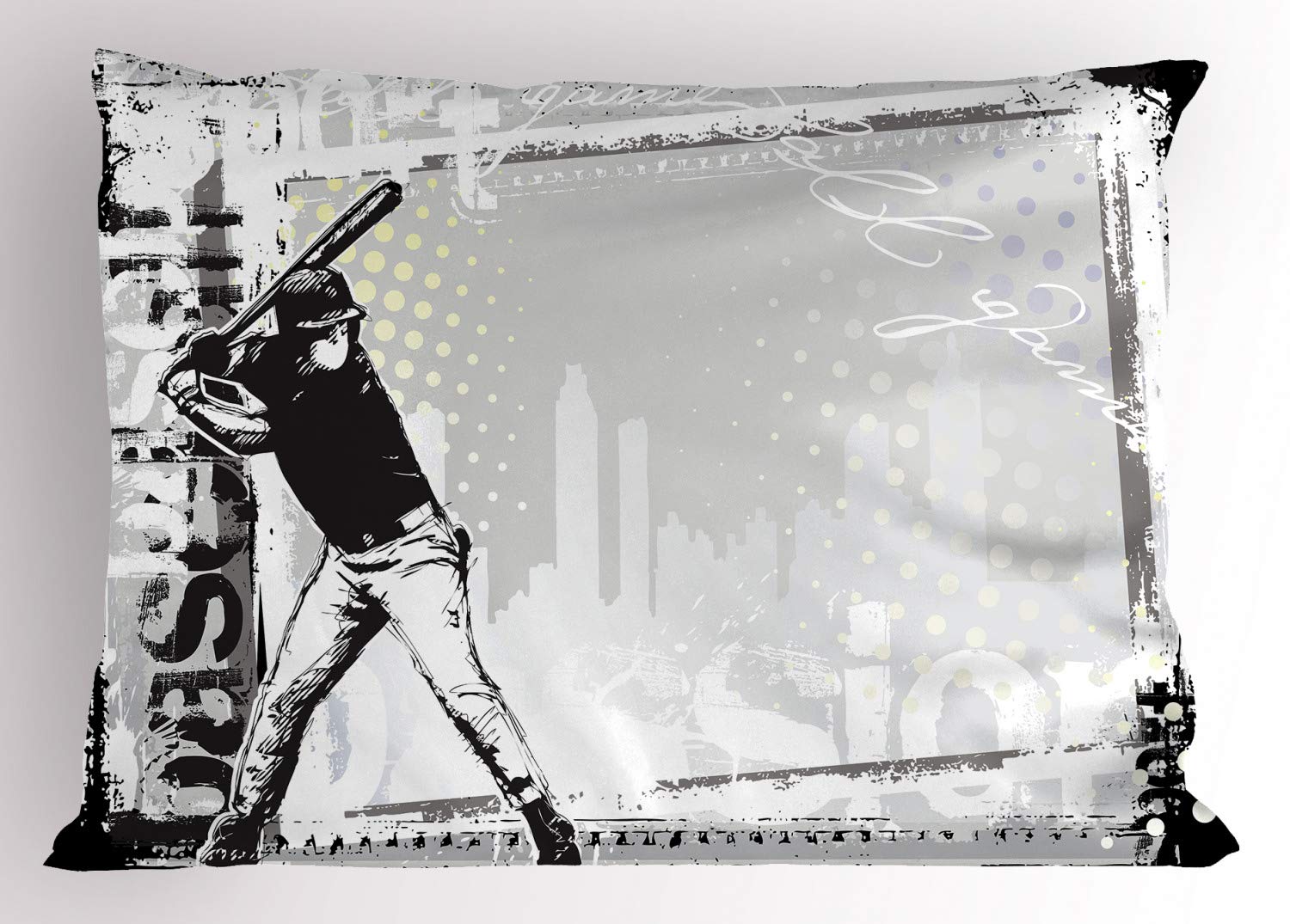 Ambesonne Baseball Pillow Sham - Vintage Hitter in Field Graphic, Distressed Backdrop Design, Standard King Size 36x20 Inch, Black & White Baseball Themed Decorative Pillowcase - Perfect for Baseball Fans, Sports Room Decor & Game Day Home Accessories