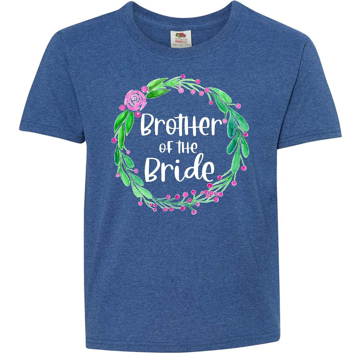 Inktastic Brother of The Bride Rose Wreath Youth T-Shirt | Comfortable Cotton Tee for Wedding Party | Perfect for Groomsmen, Ring Bearers & Special Occasions