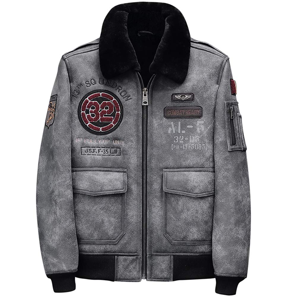 Men's Gray Shearling Leather Jacket - Warm Fur Coat for Winter Outdoors