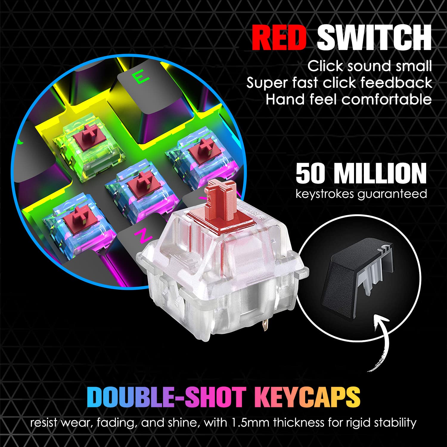 LexonElec 60% RGB Mechanical Gaming Keyboard - Compact 68-Key with Red Switches for PC/MAC/PS4 Gamers & Office Use