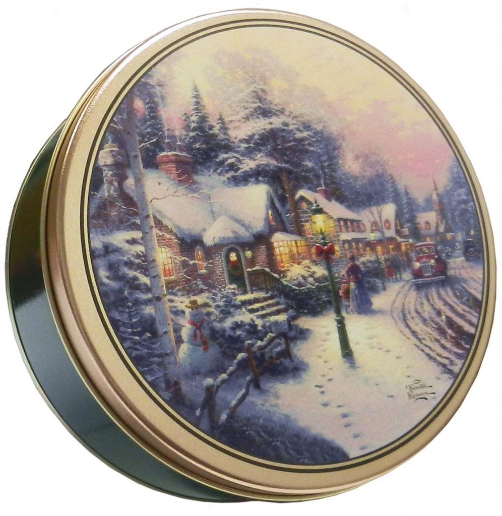 Scott's Cakes Milk Chocolate Wafers with Rainbow Non-Pareils - Holiday Christmas Treats in Mini Village Tin for Gifts, Parties & Festive Celebrations