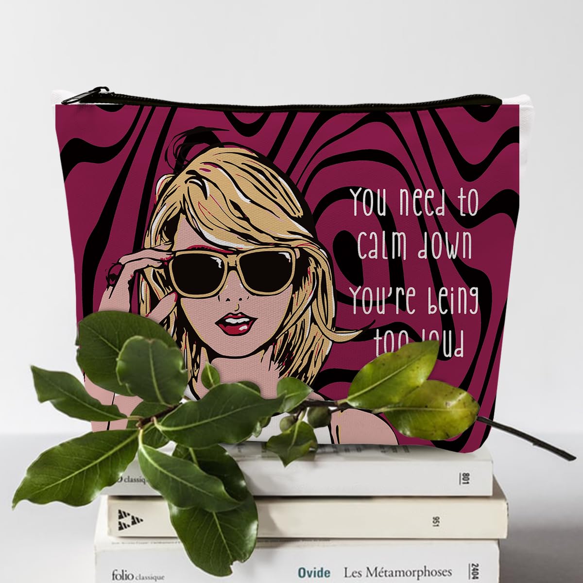 Stylish Makeup Bag & Travel Toiletry Organizer for Women - Perfect Music Fan Gift with Song Lyrics Design (You Need to Calm Down Album Theme + Black Rose-Red Stripes) - Great for Friendship, Birthday & Christmas Presents - Ideal for Travel, Cosmetics Storage & Taylor Swift Fan Merchandise