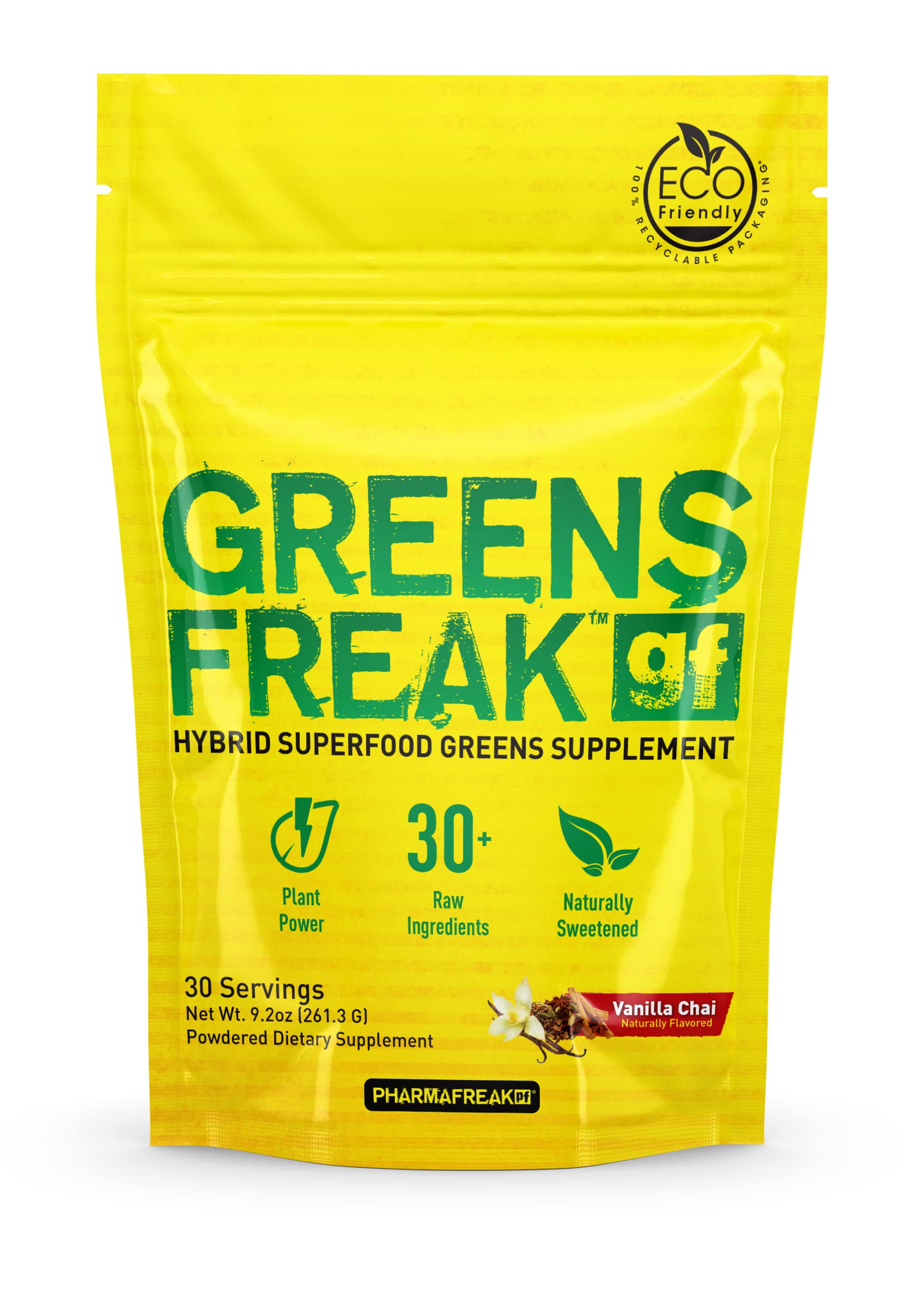 PHARMAFREAK Greens Freak Vanilla Chai Superfood Powder - 262G Nutrient-Rich Greens Supplement for Athletes & Bodybuilders - Supports Energy, Recovery & Digestion - Perfect for Post-Workout & Daily Nutrition