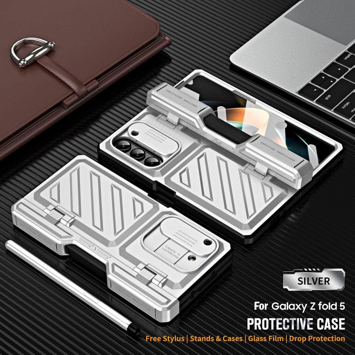 Samsung Galaxy Z Fold 4 Rugged Armor Case with S Pen Holder | Shockproof Protective Cover for Work, Travel & Outdoor Activities