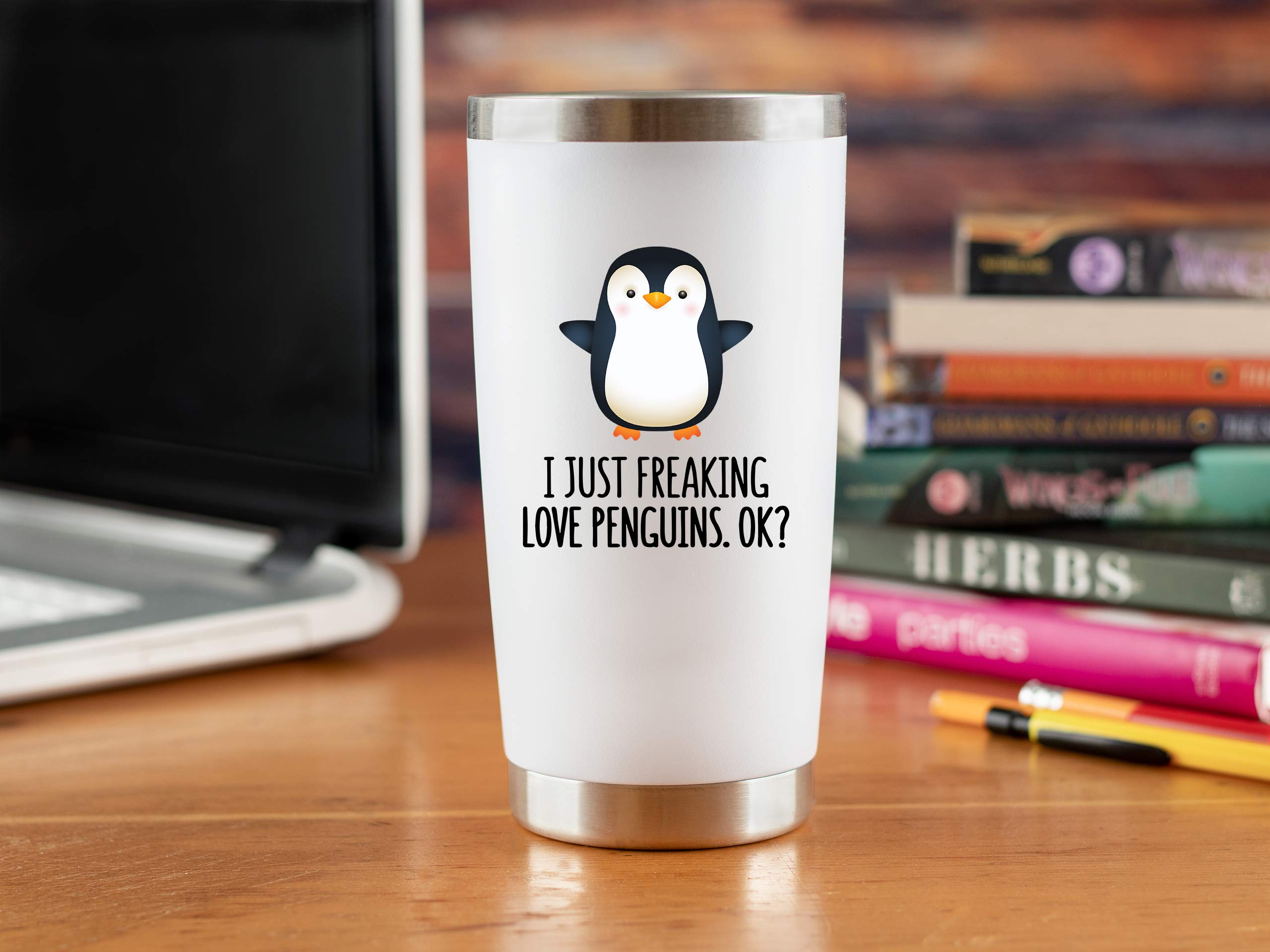 KLUBI 20oz Penguin Tumbler - Cute Penguin-Themed Stainless Steel Travel Mug with Lid & Straw | Perfect Christmas Gift for Women, Teachers, Penguin Lovers | Great for Office, Home, Travel & Holiday Gifting