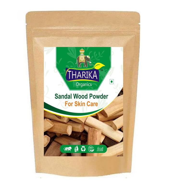 Tharika Organics Pure Sandalwood Powder (Chandan) 500g - 100% Natural Santalum Album for Face Mask & Skin Care - Pack of 5 x 100g - Perfect for DIY Beauty Treatments & Ayurvedic Remedies