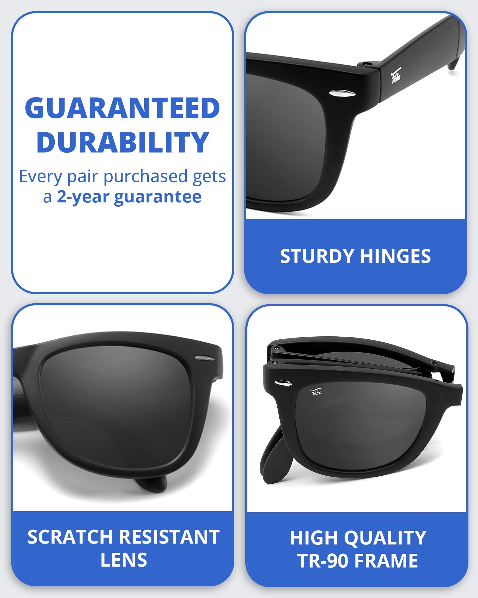 Polarized Folding Sunglasses for Men & Women - UV400, UVA/UVB Protection - Classic Style with Leather Case - Perfect for Travel, Driving & Outdoor Activities
