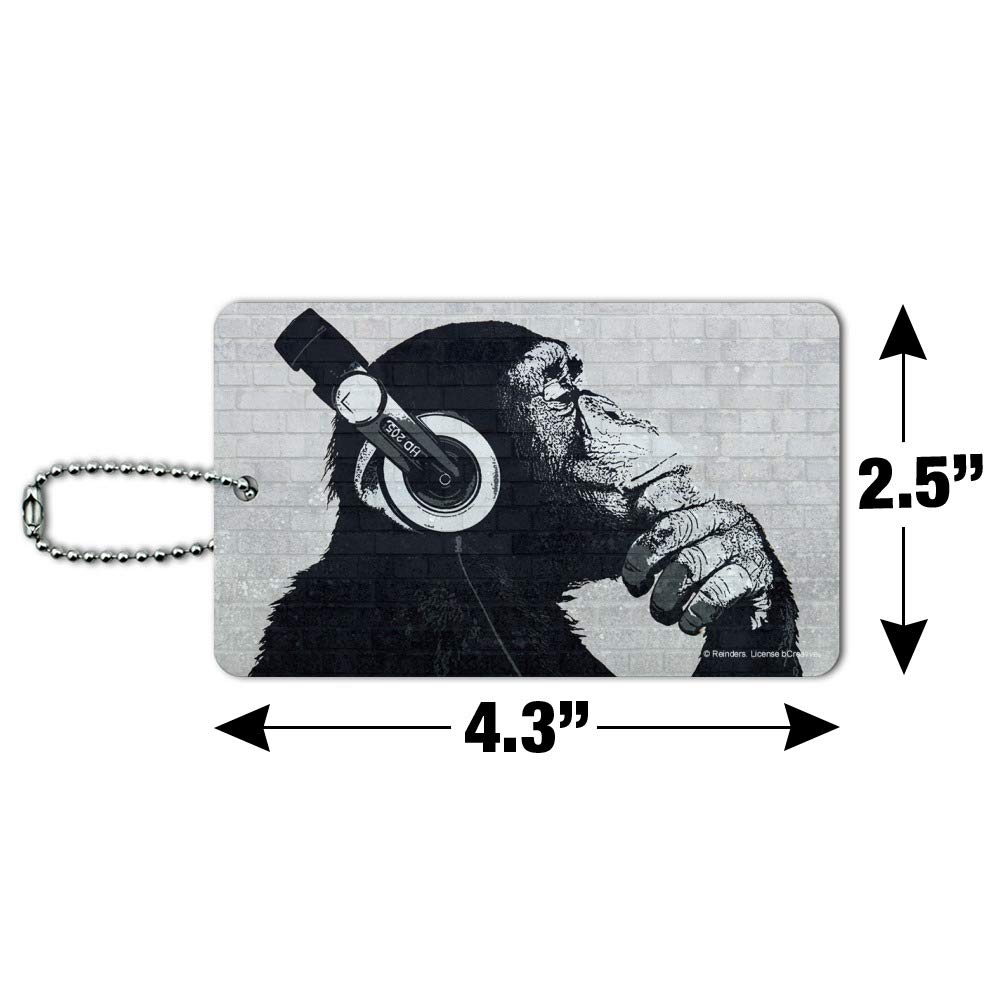 Funny Monkey Headphone Luggage Tag - Cute Chimpanzee ID Tag for Suitcases, Carry-On Bags & Backpacks - Perfect for Travel, Vacation & Kids' School Bags