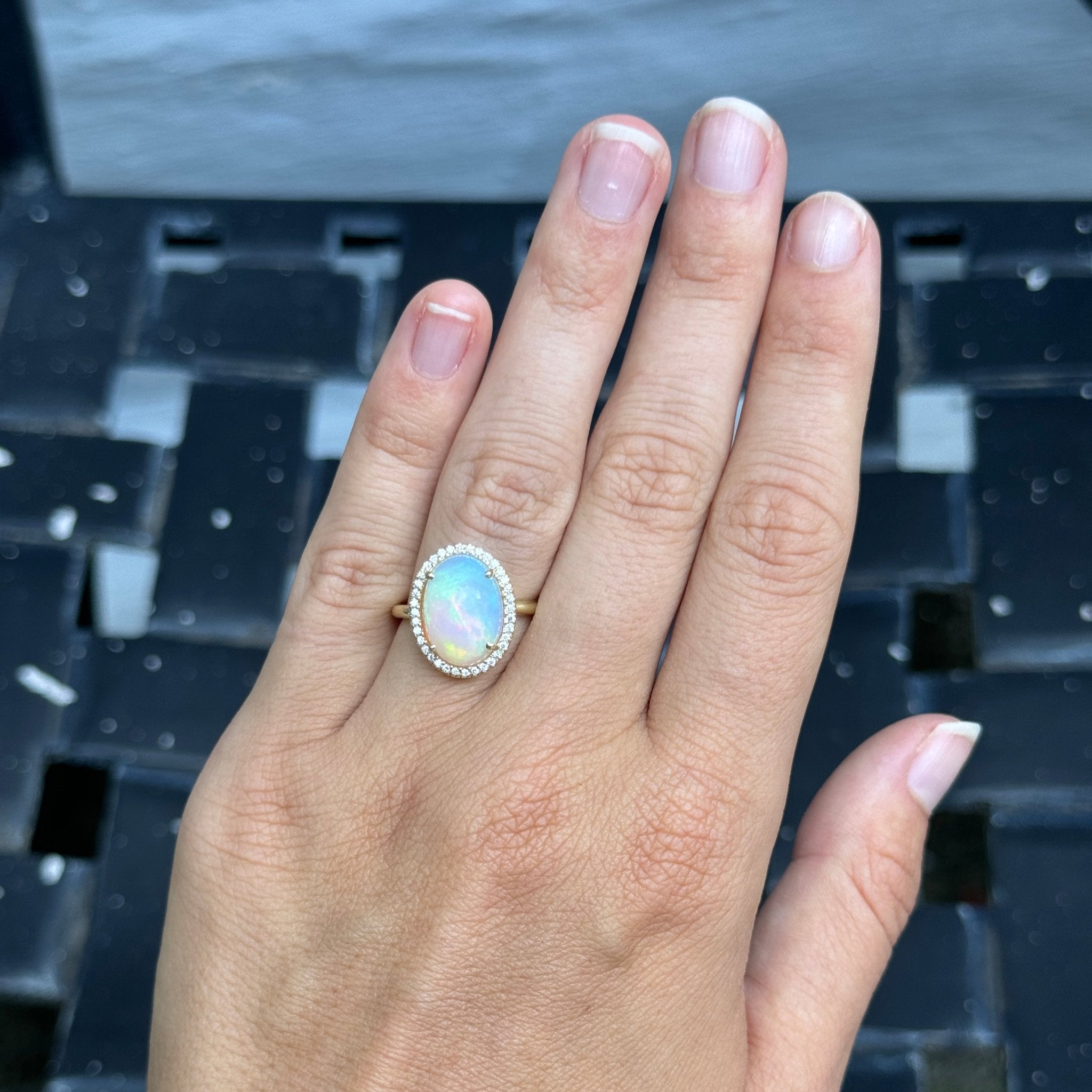 Exquisite Mazza Opal Doublet & Diamond Halo 14K Gold Ring for Women | Elegant Wedding, Engagement & Anniversary Jewelry Gift