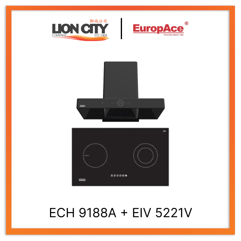 Europace ECH9188A 90CM Premium T Chimney Hood with EIV5221V 75CM Built-in Induction Hob - Stainless Steel Kitchen Ventilation System for Modern Home Cooking