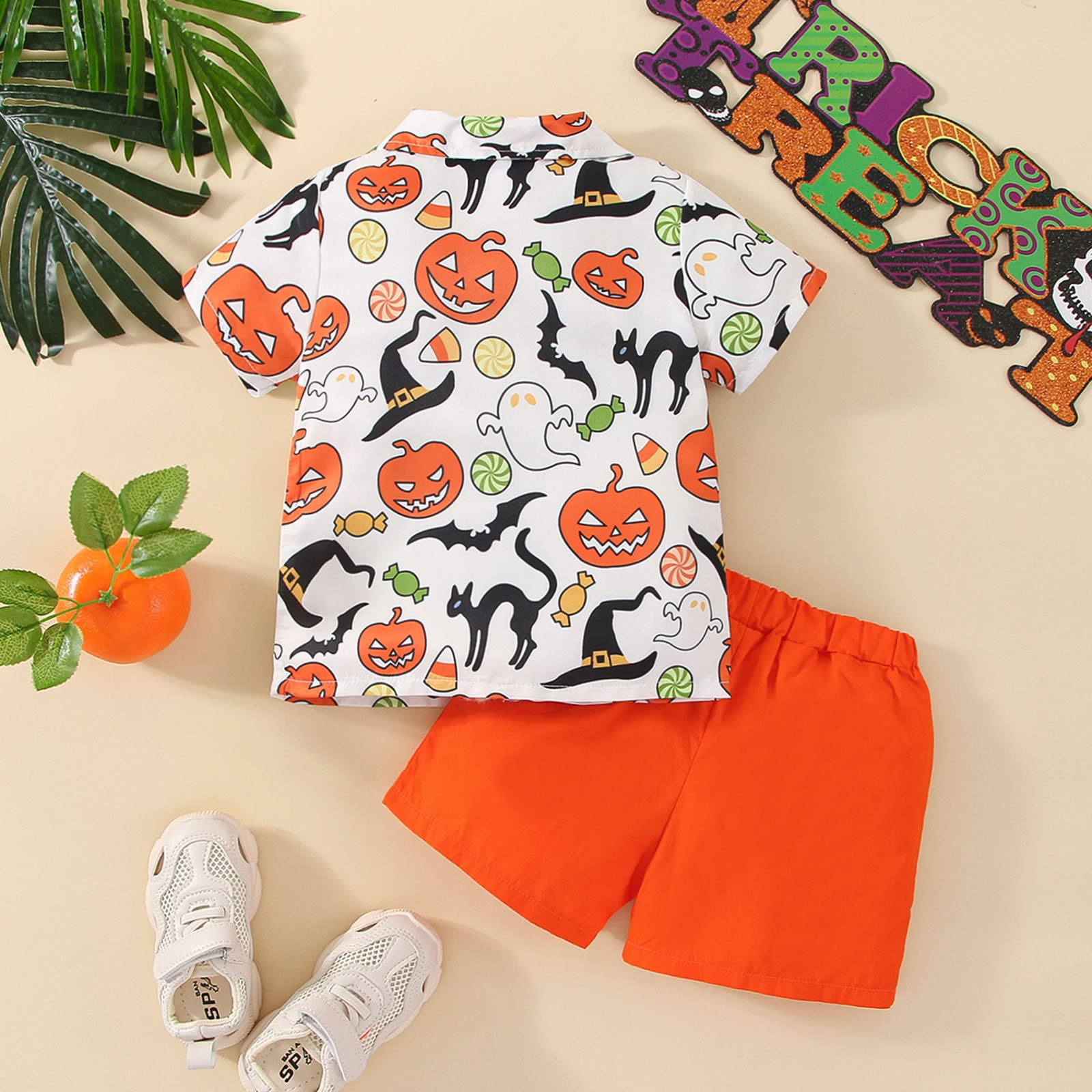 Boys Halloween Costume Set - Short Sleeve Pumpkin Print T-Shirt & Gentleman Style Shorts for Toddlers | Cute Kids Party Outfit for Trick or Treating