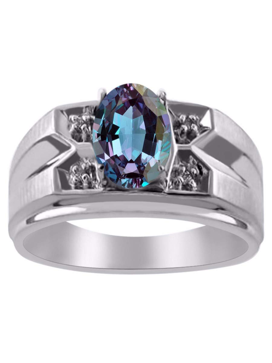 RYLOS Sterling Silver Men's Rings with Oval Gemstone & Genuine Diamond - 8X6MM Classic Designer Birthstone Rings for Men (Sizes 8-13) - Perfect for Weddings, Anniversaries, Gifts & Everyday Wear