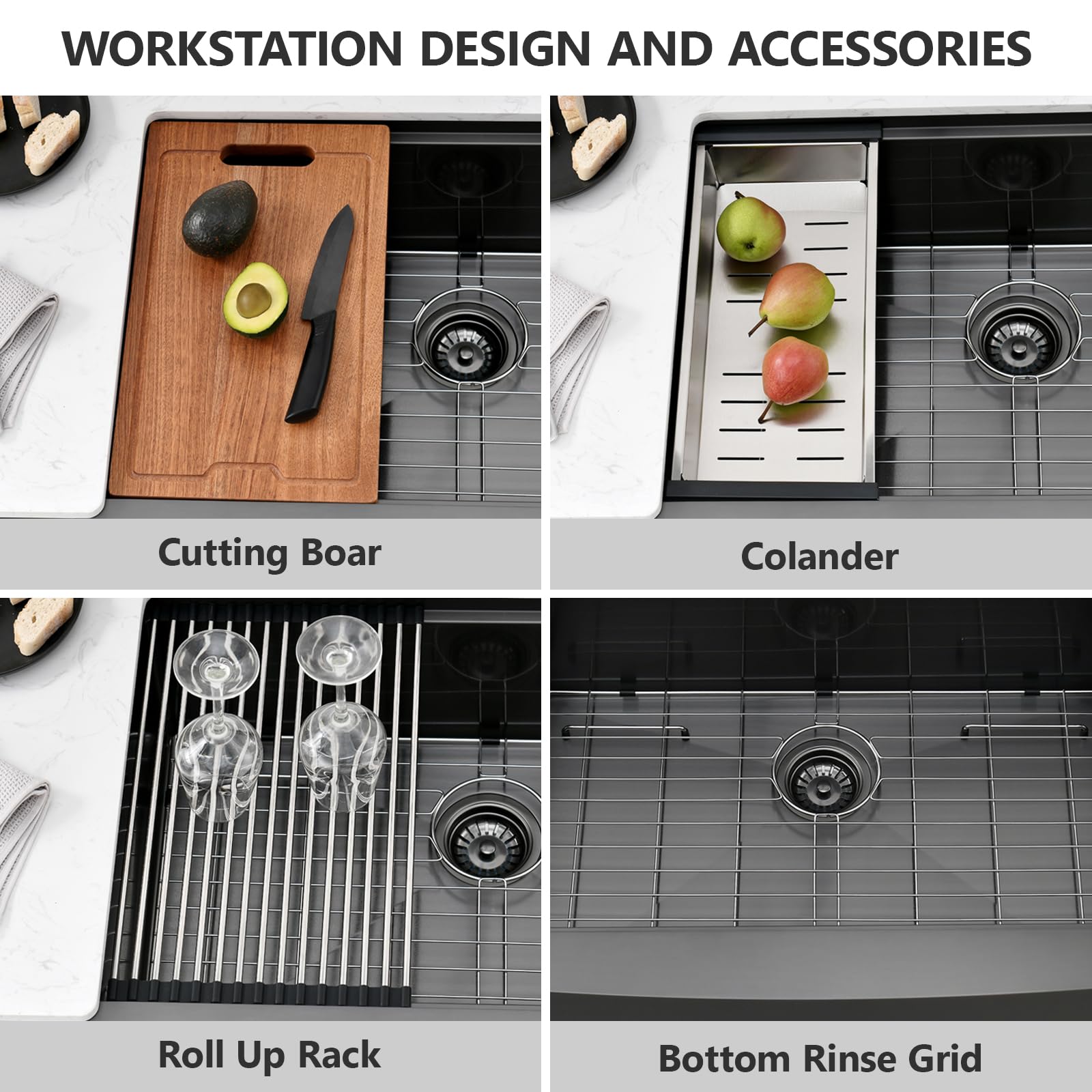 PEPO 33-Inch Gunmetal Black Farmhouse Undermount Kitchen Sink - 16 Gauge Stainless Steel Single Bowl with Accessories Kit - Perfect for Modern Farmhouse Kitchens & Restaurant Prep Stations
