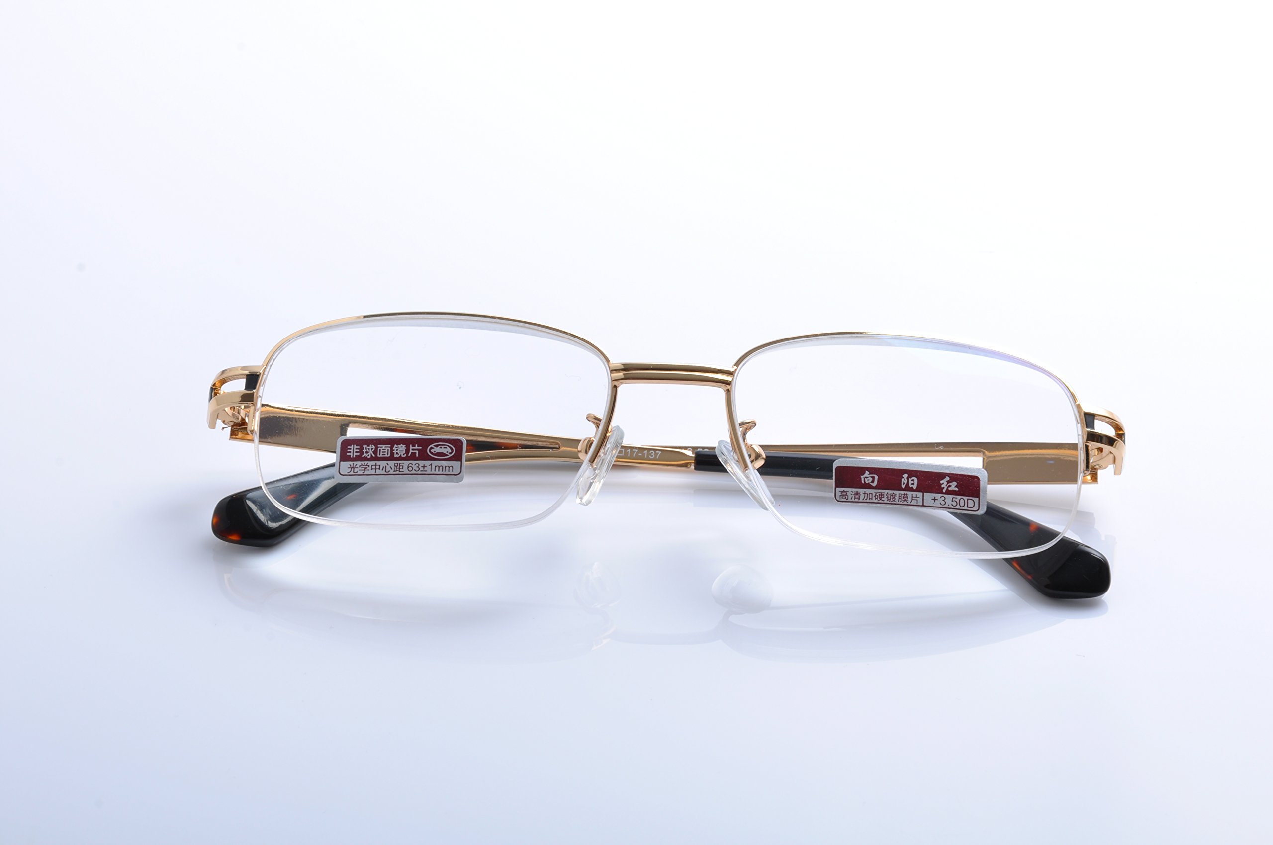 De Ding Men Women Metal Half Frame Reading Glasses - Lightweight Blue Light Blocking Readers for Office, Reading & Computer Use